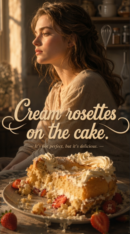 Cream rosettes on the cake