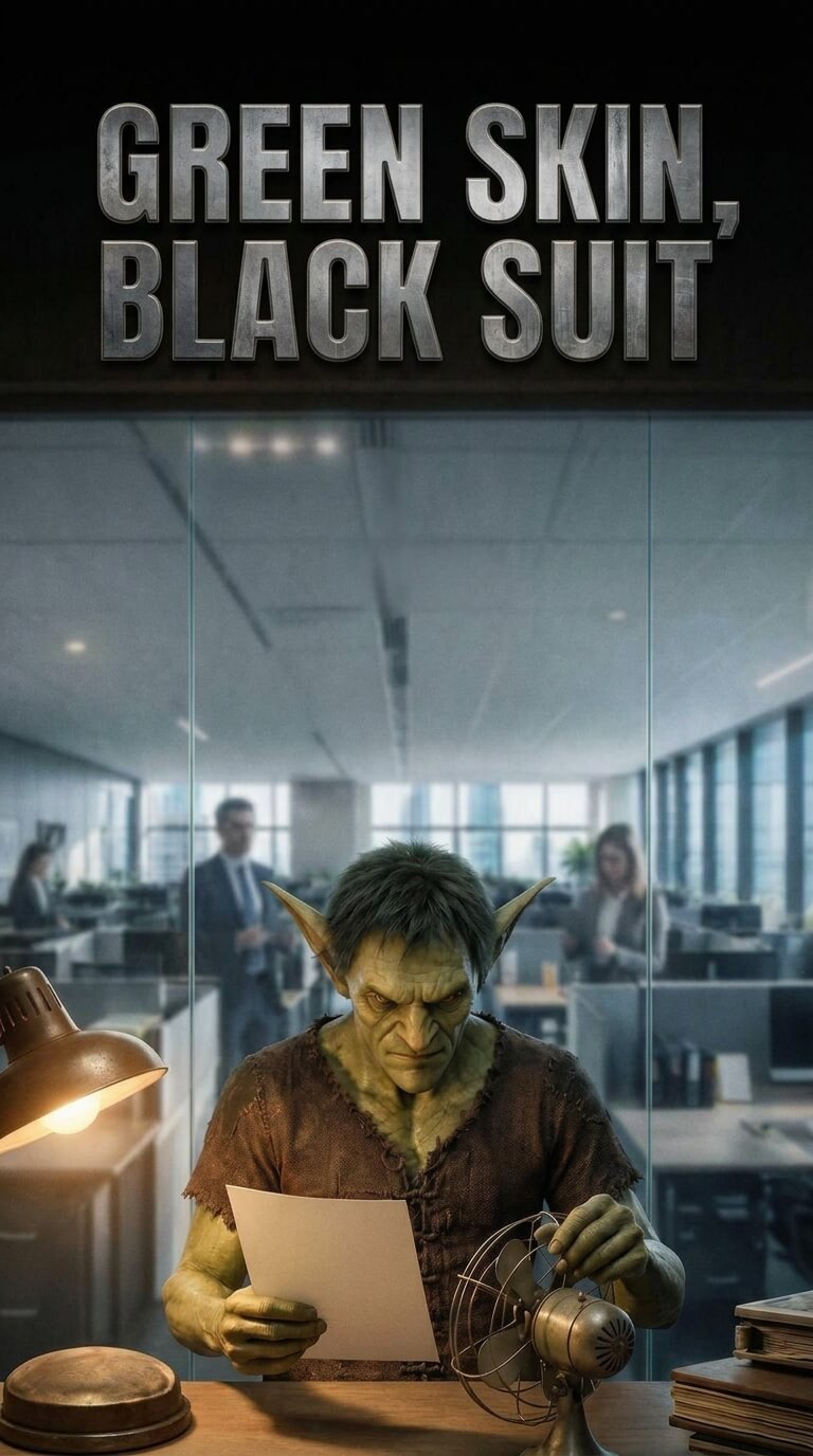 GREEN SKIN, BLACK SUIT